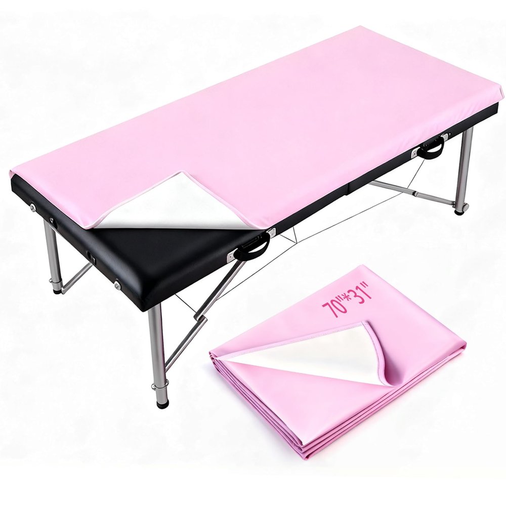 ASTONFOG 70 * 32 Inch Lash Bed Cover, PU Leather Massage Table Bed Cover, Waterproof Wax Table Cover Non-Sticky Sugaring and Waxing Pad for Grafting Eyelash Beds Massage Tables, SPA, Beauty (Pink)