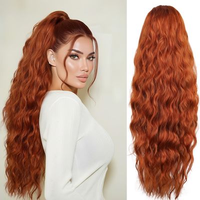 LEEONS 26 inch Drawstring ponytail Extension, Long Wavy pony tails hair extensions for Women - Synthetic Hairpiece Ponytail for Daily Use (Copper Brown)