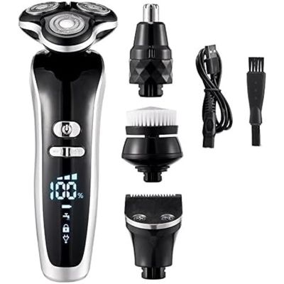 4D Electric Razor for Men, USB Rechargeable Rotary Shaver with Beard, Nose & Hair Trimmer, Wet/Dry Grooming Kit