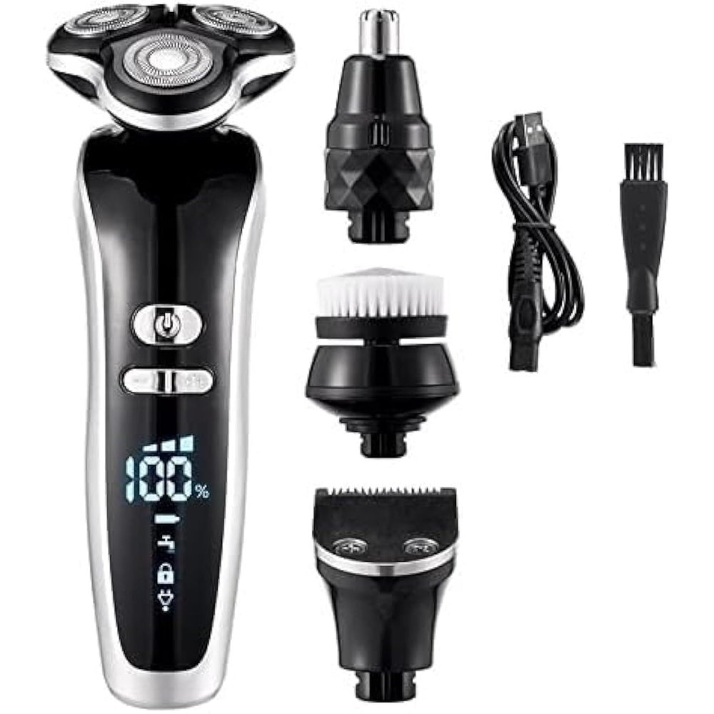 4D Electric Razor for Men, USB Rechargeable Rotary Shaver with Beard, Nose & Hair Trimmer, Wet/Dry Grooming Kit