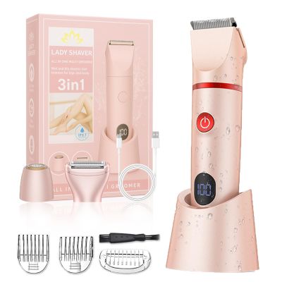 Kaleluv 3 in 1 Electric Body Hair Trimmer for Men, Multifunction Body Grooming Kit for Groin, Ipx7 Waterproof, Cordless Electric Razor for Men, Wet/Dry for Groin, Face, Beard, Nose (Pink)