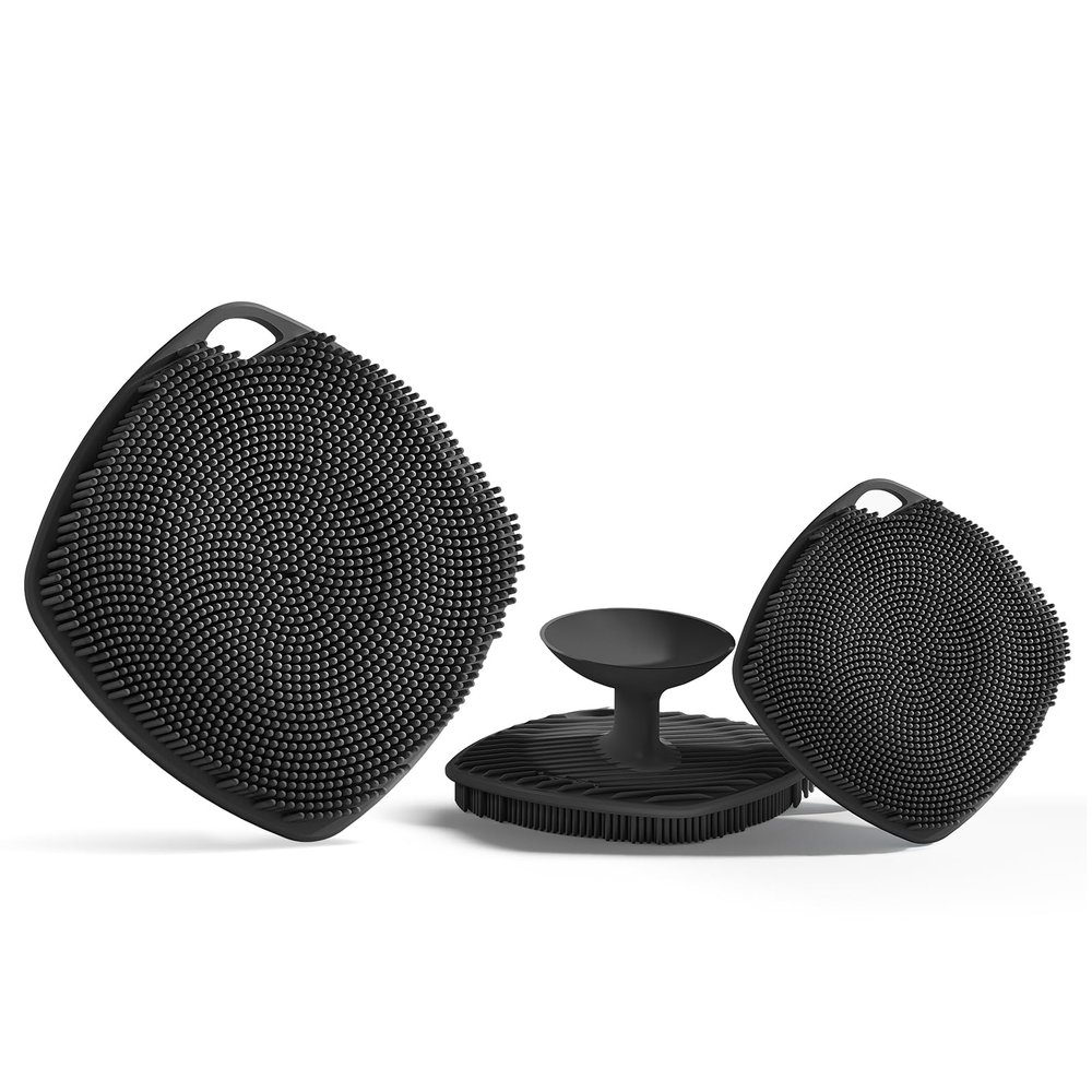 ARIOSOX 2 Pack Face Scrubbers, Silicone Body Scrubber Soft Bristles, Gentle Lather, Exfoliating & Deep Cleaning for Sensitive Skin, Giant Suction Cup Stick Securely (Body + Face Scrubber Black)