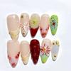 10Pcs Handmade Press on Nails Medium-length Almond Nails with French 3D Flower Seashell Design Summer Ocean False Nail Press on French Tips Nails Handmade Set Reusable Manicure Decoration (M) view 2