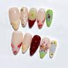 10Pcs Handmade Press on Nails Medium-length Almond Nails with French 3D Flower Seashell Design Summer Ocean False Nail Press on French Tips Nails Handmade Set Reusable Manicure Decoration (M) view 3