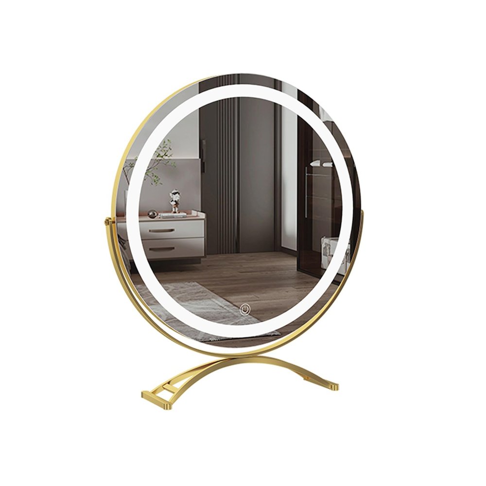 360 Degree Rotation Vanity Mirror with LED Light, A-rechargeableVanity Mirror, B-Non-Rechargeable Makeup Mirror, 3 Color Lighting, Smart Touch Control(B - d,35 * 45cm/13.8 * 17.7in)