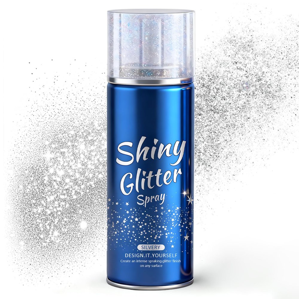 Body Glitter Spray for Kids,Glitter Spray for Hair & Body & Face, Hairspray for Clothes, Hair Glitter Waterproof Long-Lasting Shimmer Festival Rave Makeup Prom (Silver)