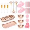 28 Rose Gold Facial Supplies 3 Facial Mask Mixing Bowls 3 Facial Fan Brushes 3 Mask Applicator Brushes 3 Mask Measuring Spoons Skincare Tray 3-Compartment Tray 12 Facial Sponges 2 Spa Headbands view 1