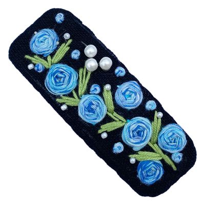 Coolideas handmade micro-hook crocheted hair barrettes yarn Handcrafted fine crocheted hair clips, creative hand made knitted side hair accessories for female (#82 blue rose)
