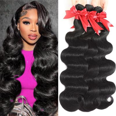 12A Body Wave Bundles Human Hair 12 14 16 Inch 100% Unprocessed Virgin Brazilian Body Wave 3 Bundles Human Hair Weave Natural Black for Women Full And Thick