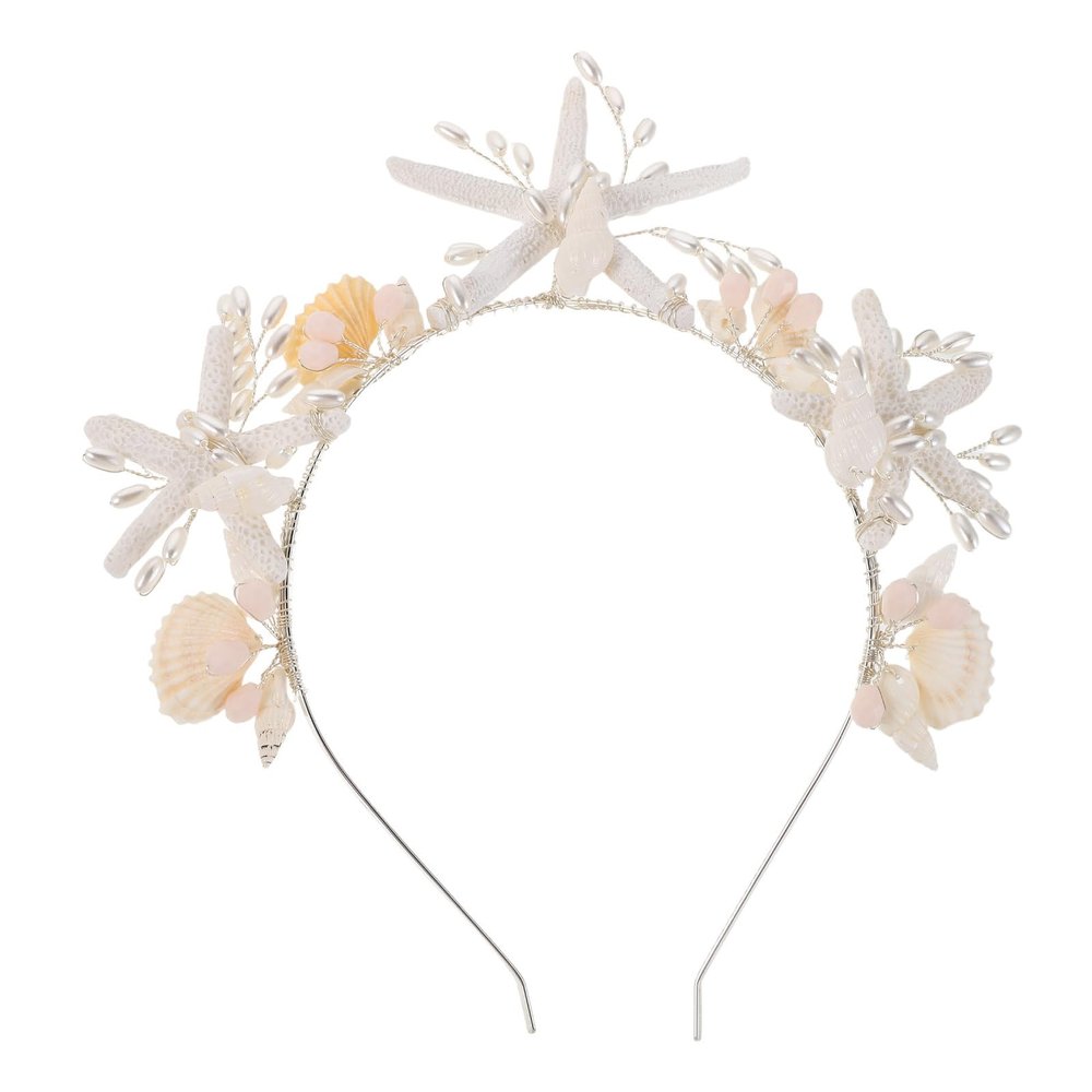 Healvian Mermaid Headband: Mermaid Tiara Crown - Seastar Shell Pearl Bridal Headpiece - Shell Hair Accessories for Women and Girls Beach Wedding Party