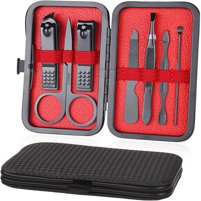 AOMIG Nail Clipper Set 7 pcs Manicure Pedicure Nail Care Kit with Luxurious Leather Case Fingernail Toenail Clippers Portable Stainless Steel Ear Pick Eyebrow Scissors Fingernail File Tweezer Kit