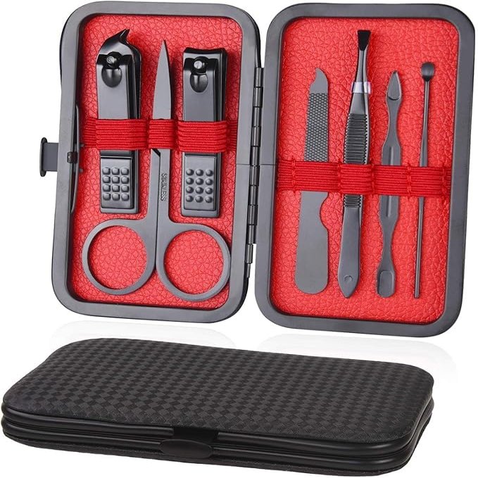 AOMIG Nail Clipper Set 7 pcs Manicure Pedicure Nail Care Kit with Luxurious Leather Case Fingernail Toenail Clippers Portable Stainless Steel Ear Pick Eyebrow Scissors Fingernail File Tweezer Kit