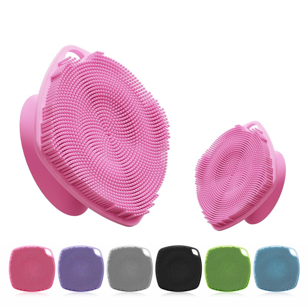 ARIOSOX Silicone Body Scrubber with Suction Cup, Gentle Texture Exfoliating Body Scrubber for Men and Women On Sensitive Skin, Build Up Lather, Deep Skin Clean (Body+ Face Scrubber Pink)