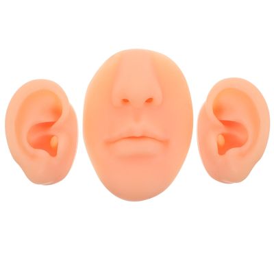 SAFIGLE 3pcs Silicone Body Parts Model Set Realistic Human Ear Nose And Mouth Mold Flexible Silicone Fake Body Parts For Piercing Practice And Makeup Training