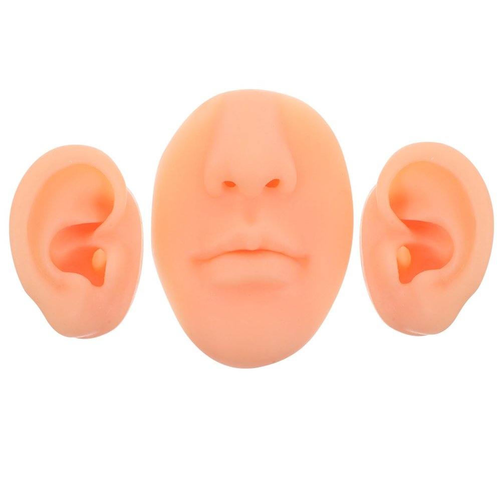 SAFIGLE 3pcs Silicone Body Parts Model Set Realistic Human Ear Nose And Mouth Mold Flexible Silicone Fake Body Parts For Piercing Practice And Makeup Training