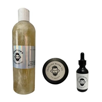 AuSable Brand Trapline Beard Bundle Kit - Hydrating Beard Wash - Conditioning Oil - Styling Balm - Choose Your Scent (Kentucky Bourbon)