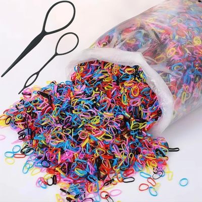 2000 PCS Hair Bands, Elastic Hair Band, Mini Hair Rubbers Ties for Girls Ponytail Hair Accessories, Soft Elastic Bands Non-Slip Small Hair Ties, with 2 PCS Topsy Tail Hair Tools. (multicolored)