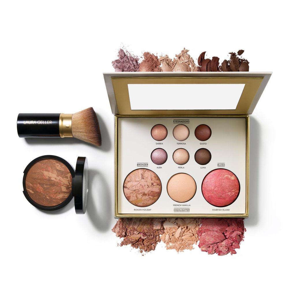 LAURA GELLER NEW YORK Baked Starter Kit- Baked Balance-n-Brighten, Toffee + Best of the Best Tuscan Dreams Face Palette + Retractable Angled Kabuki Brush - Holiday 2025 Exclusive
