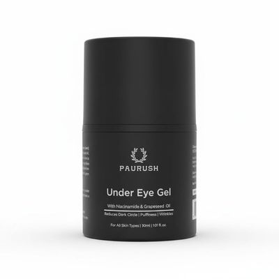 PAURUSH Under Eye Gel Cream for Men - Niacinamide, Pro-Retinol & Grapeseed Oil for the Look of Dark Circles, Puffiness & Tired Eyes - De-Puffing & Brightening, Paraben, Sulfate & Silicone Free, 30ml