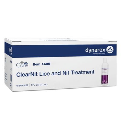 Dynarex WeCare ClearNit Lice & Nit Treatment - Single-Use Head Lice Treatment, Hypoallergenic, for Home & Professional Use - 8 oz. Bottles, 48 per Case