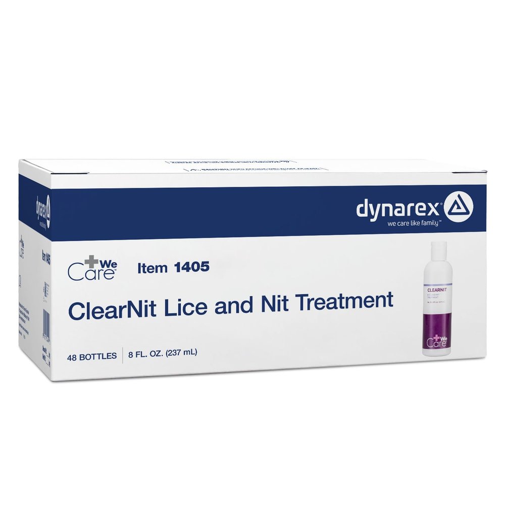 Dynarex WeCare ClearNit Lice & Nit Treatment - Single-Use Head Lice Treatment, Hypoallergenic, for Home & Professional Use - 8 oz. Bottles, 48 per Case