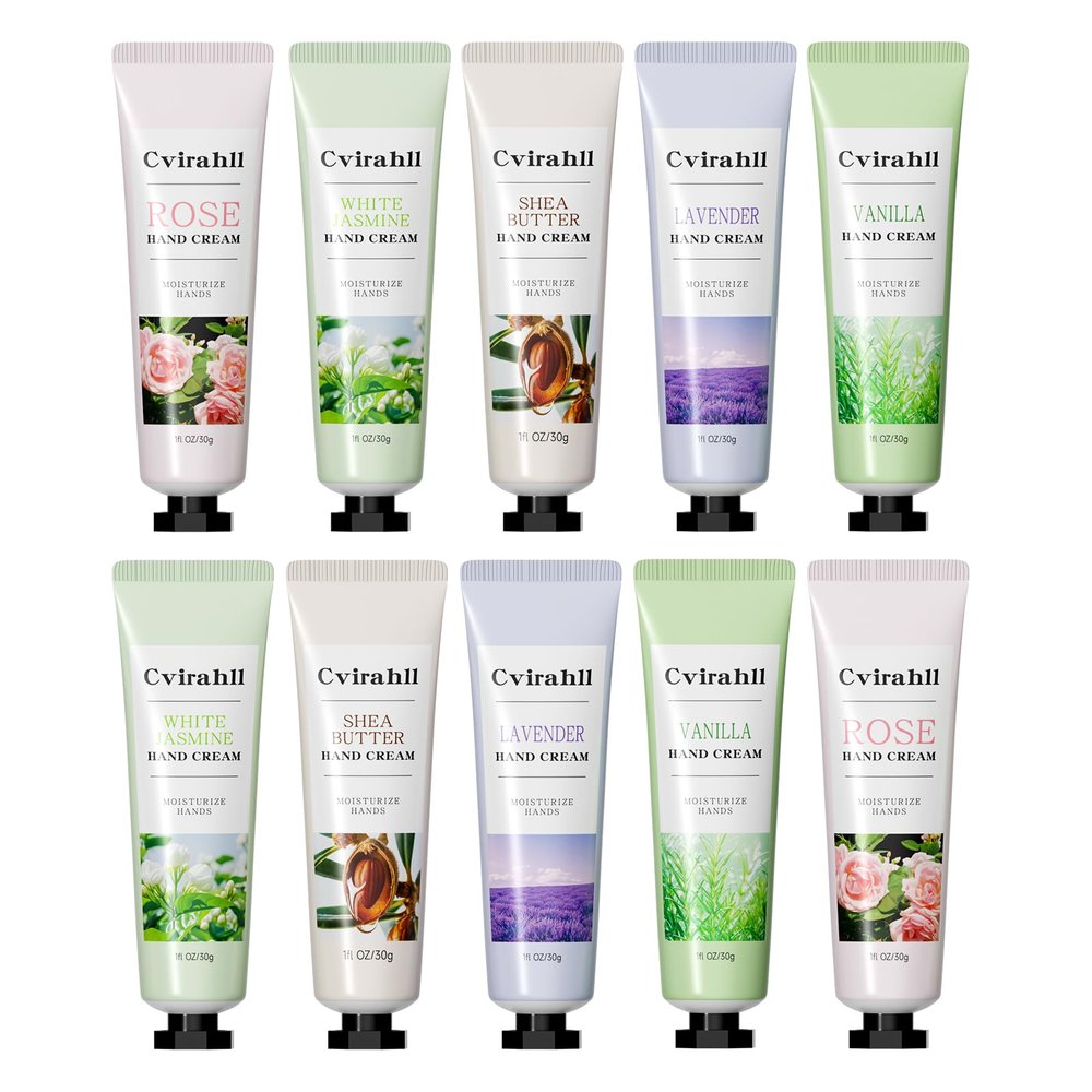 Cvirahll 10-Pack Hand Cream Set, Moisturizing Hand Lotion for Dry Cracked Hands, 5 Natural Scents, Ideal Gift for Christmas or Stocking Stuffer for Women & Men