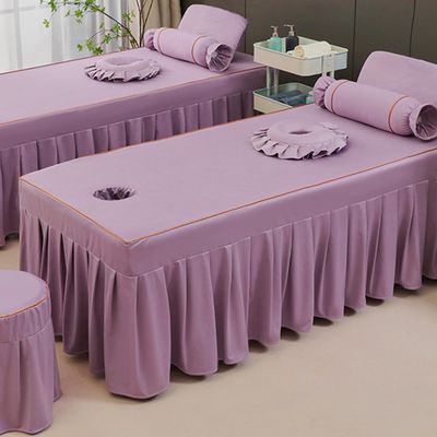 Purple,70 * 185cm(R),LDLCYCN Solid Color Massage Table Bed Skirt with Face Hole Spa Bed Cover with Skirt All-Round Wrap Massage Bed Cover Beauty Salon Massage Table Fitted Sheet Square Round Head