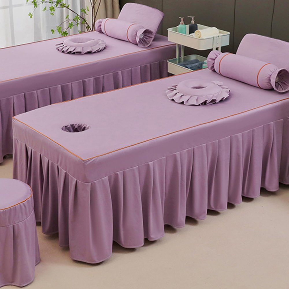 Purple,70 * 185cm(R),LDLCYCN Solid Color Massage Table Bed Skirt with Face Hole Spa Bed Cover with Skirt All-Round Wrap Massage Bed Cover Beauty Salon Massage Table Fitted Sheet Square Round Head