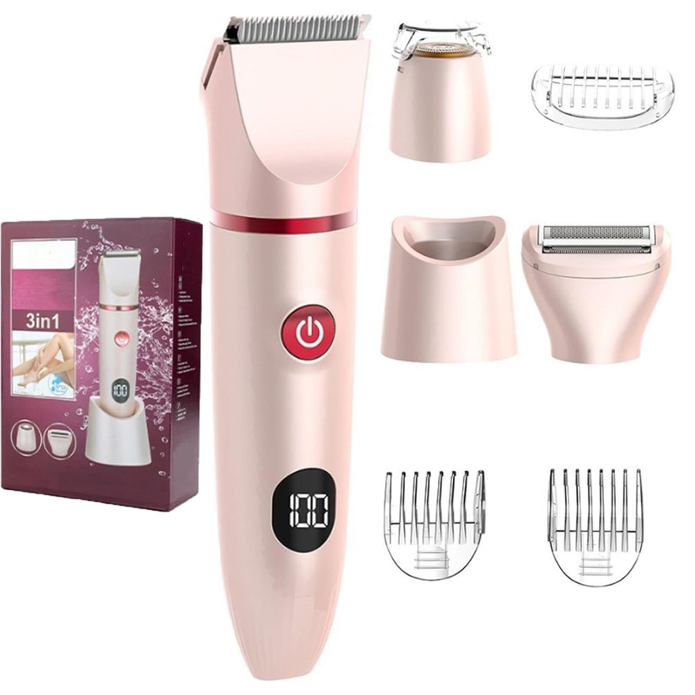 3 in 1 Electric Body Hair Trimmer for Men, 2025new Unisex Body hairTrimmer, IPX6 Waterproof Wet/Dry Groomer with Ceramic Blades, LED Display, for Groin, Face, Beard, Nose (Pink)