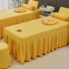 LDLCYCN Yellow,80 * 190cm(S), Solid Color Massage Table Bed Skirt with Face Hole Spa Bed Cover with Skirt All-Round Wrap Massage Bed Cover Beauty Salon Massage Table Fitted Sheet Square Round Head view 1