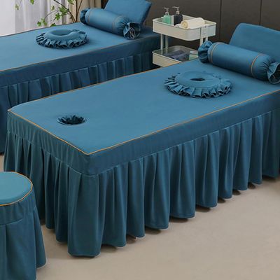 LDLCYCN Blue,70 * 190cm(R), Solid Color Massage Table Bed Skirt with Face Hole Spa Bed Cover with Skirt All-Round Wrap Massage Bed Cover Beauty Salon Massage Table Fitted Sheet Square Round Head