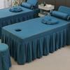 LDLCYCN Blue,70 * 190cm(R), Solid Color Massage Table Bed Skirt with Face Hole Spa Bed Cover with Skirt All-Round Wrap Massage Bed Cover Beauty Salon Massage Table Fitted Sheet Square Round Head view 1
