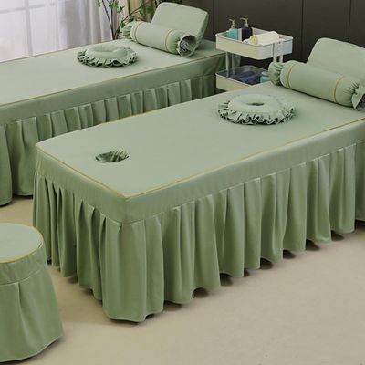 LDLCYCN Greenb,70 * 185cm(R), Solid Color Massage Table Bed Skirt with Face Hole Spa Bed Cover with Skirt All-Round Wrap Massage Bed Cover Beauty Salon Massage Table Fitted Sheet Square Round Head