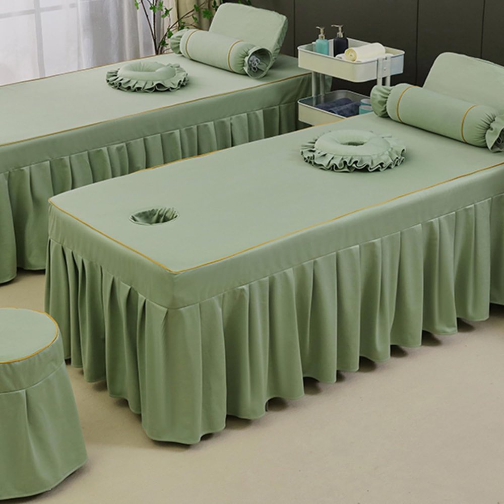 LDLCYCN Greenb,70 * 185cm(R), Solid Color Massage Table Bed Skirt with Face Hole Spa Bed Cover with Skirt All-Round Wrap Massage Bed Cover Beauty Salon Massage Table Fitted Sheet Square Round Head