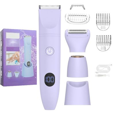 3 in 1 Electric Body Hair Trimmer for Men, 2025new Unisex Body hairTrimmer, IPX6 Waterproof Wet/Dry Groomer with Ceramic Blades, LED Display, for Groin, Face, Beard, Nose (Purple)