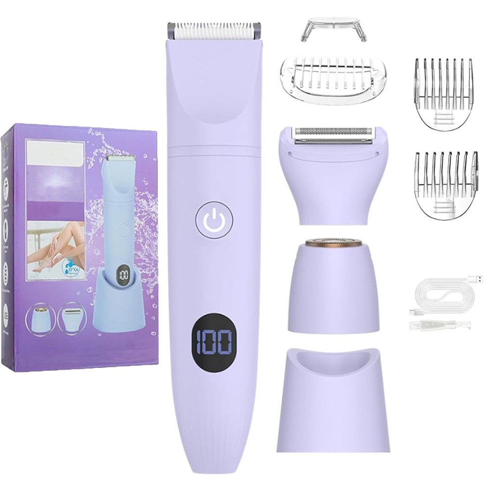 3 in 1 Electric Body Hair Trimmer for Men, 2025new Unisex Body hairTrimmer, IPX6 Waterproof Wet/Dry Groomer with Ceramic Blades, LED Display, for Groin, Face, Beard, Nose (Purple)