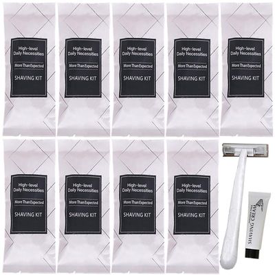 10Pack Individually Wrapped Travel Disposable Shaving Kit and Shave Cream; Clean and Hygienic; Sensitive Skin Manual Razor Toiletries Amenities, Hotel Shaving Razor for Hotel,Camping and Travel