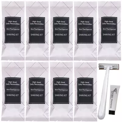 10Pack Individually Wrapped Travel Disposable Shaving Kit and Shave Cream; Clean and Hygienic; Sensitive Skin Manual Razor Toiletries Amenities, Hotel Shaving Razor for Hotel,Camping and Travel