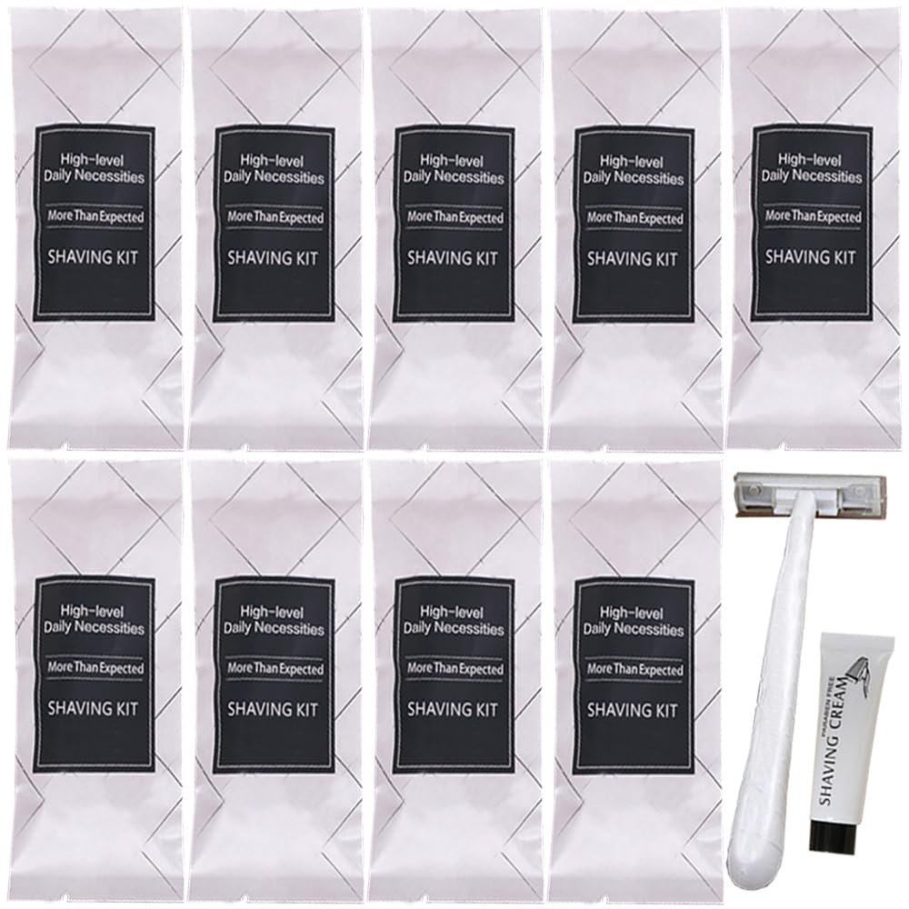 10Pack Individually Wrapped Travel Disposable Shaving Kit and Shave Cream; Clean and Hygienic; Sensitive Skin Manual Razor Toiletries Amenities, Hotel Shaving Razor for Hotel,Camping and Travel