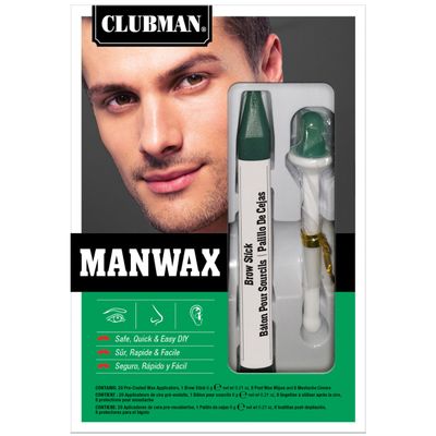 Clubman Manwax Kit Nose Wax Kit Men, Nose & Ear Hair Removal, Includes Pre-Coated Applicators, Wipes & Brow Stick, Safe Hair Remover