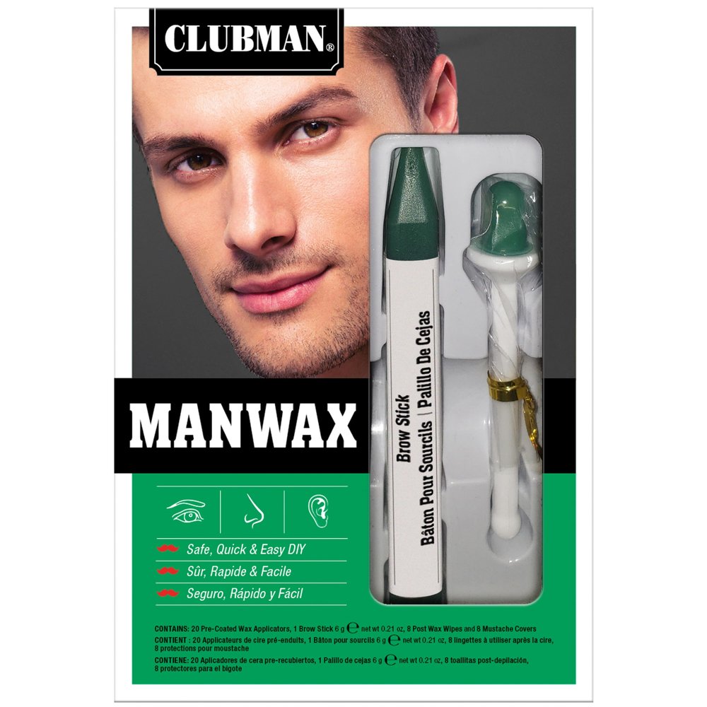 Clubman Manwax Kit Nose Wax Kit Men, Nose & Ear Hair Removal, Includes Pre-Coated Applicators, Wipes & Brow Stick, Safe Hair Remover