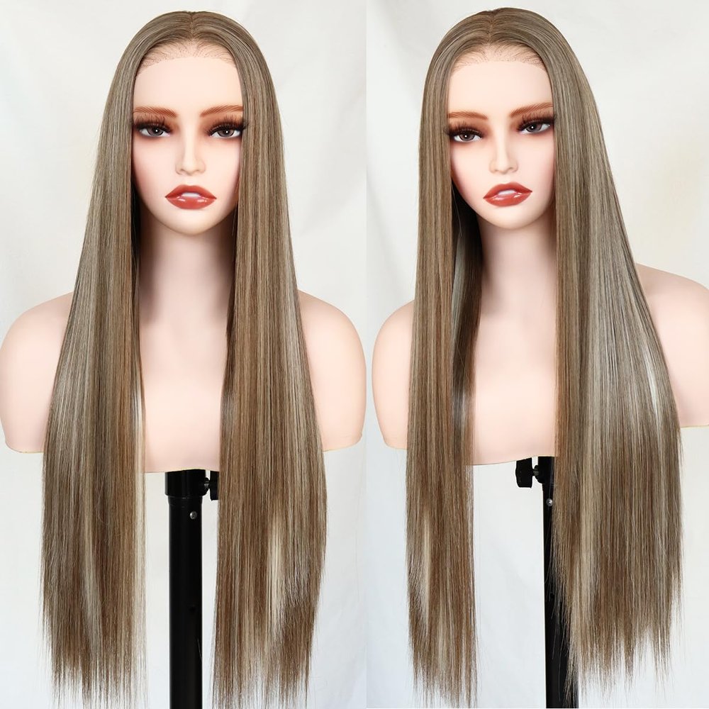 U&A Ua Hair 9x7 Glueless Synthetic Lace Front Wig Wear And Go Pre Plucked Pre Cut Straight Wig Vivid Self Growing Clean Hairline with Tiny Knots Natural No Glue Wig 22Inch