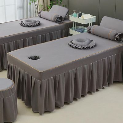 Grey,70 * 190cm(S),LDLCYCN Solid Color Massage Table Bed Skirt with Face Hole Spa Bed Cover with Skirt All-Round Wrap Massage Bed Cover Beauty Salon Massage Table Fitted Sheet Square Round Head