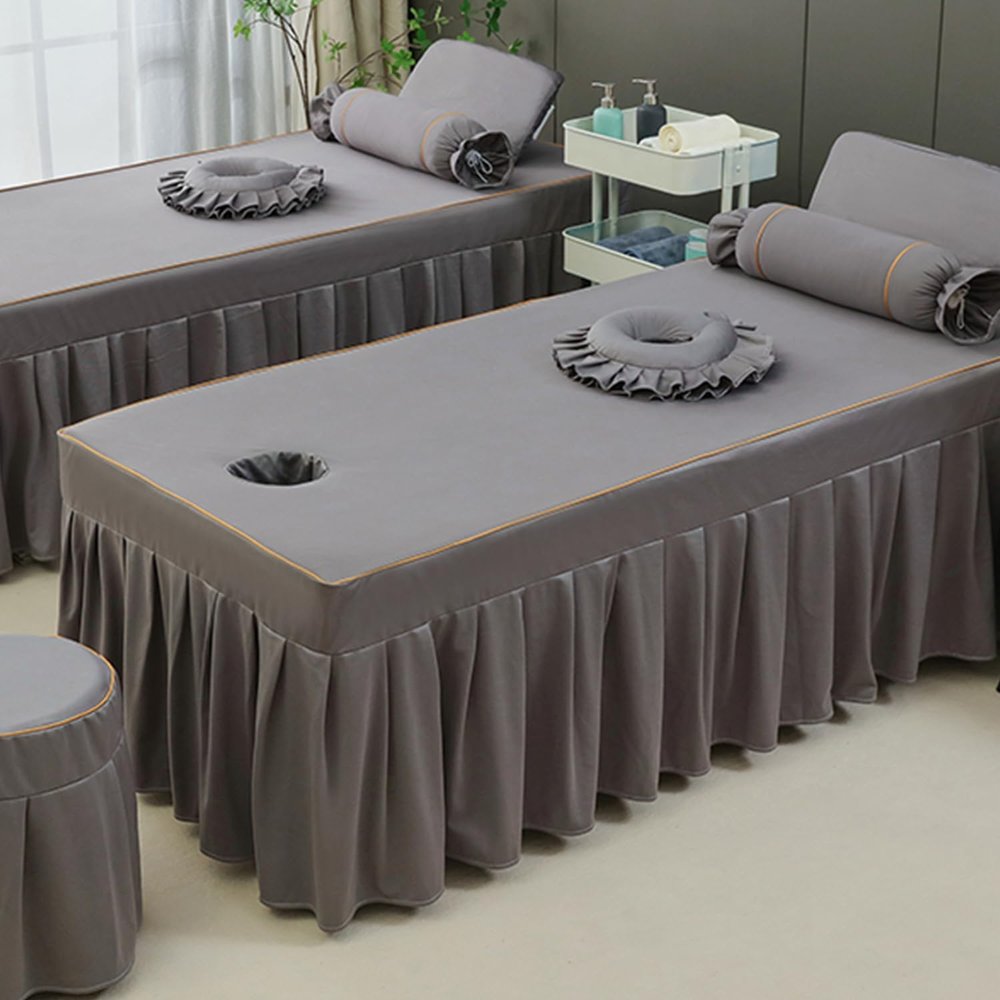 Grey,70 * 190cm(S),LDLCYCN Solid Color Massage Table Bed Skirt with Face Hole Spa Bed Cover with Skirt All-Round Wrap Massage Bed Cover Beauty Salon Massage Table Fitted Sheet Square Round Head