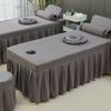 Grey,70 * 190cm(S),LDLCYCN Solid Color Massage Table Bed Skirt with Face Hole Spa Bed Cover with Skirt All-Round Wrap Massage Bed Cover Beauty Salon Massage Table Fitted Sheet Square Round Head view 1