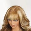 13x4 Invisible Lace Wig150% Density Human Hair - Light Brown Blonde Balayage with Pre-cut Bangs (Glueless) (18inches) view 4