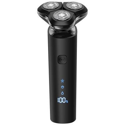 Black Electric Razor for Men with 3-Blade Rotary System, Touch Switch, LED Display, Travel Lock