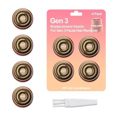 FRASAM 4-Pack Facial Rose Gold Gen 3 Replacement Heads for Flawless Hair Remover Generation 3, 18K Gold Double Blades