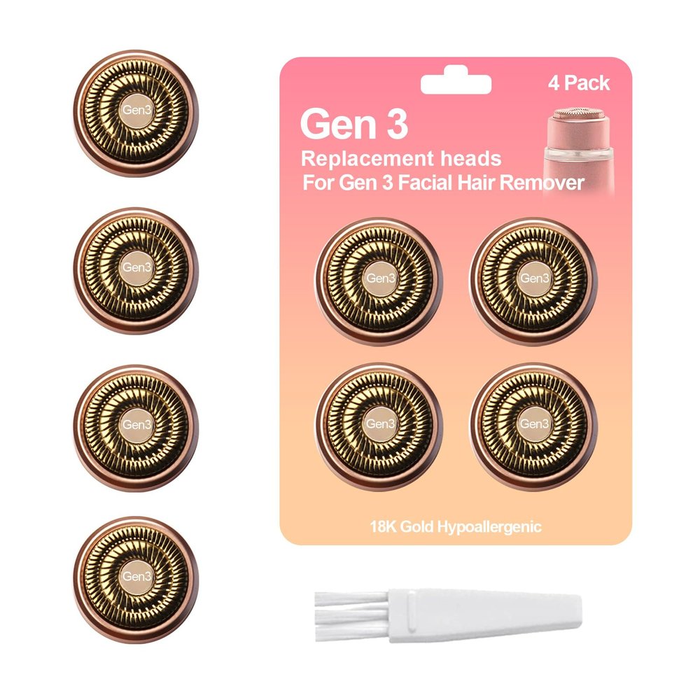 FRASAM 4-Pack Facial Rose Gold Gen 3 Replacement Heads for Flawless Hair Remover Generation 3, 18K Gold Double Blades