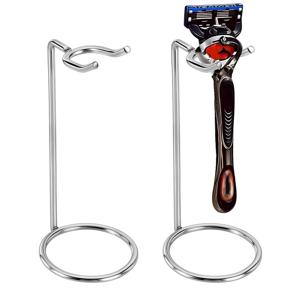 AHANDMAKER 2 Pack Stainless Steel Safety Razor Stand for Razors and Brushes 2x4.8in Heavy Duty Razor Holder Shaving Brush Organizer for Bathroom Travel Fathers Day Christmas Gifts Accessories